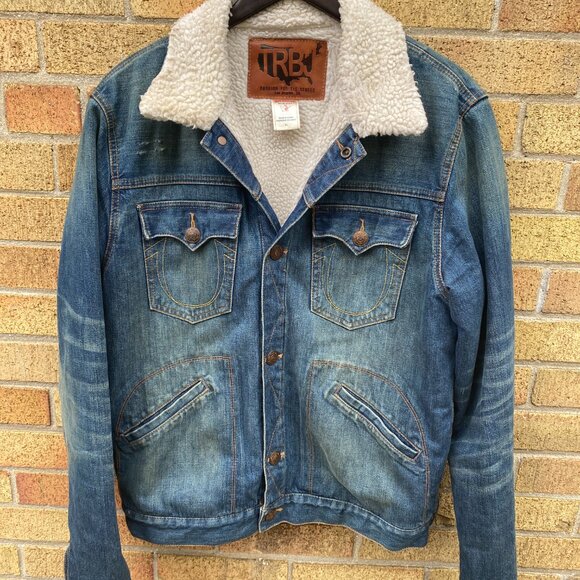 Vintage True Religion DALTRY Sherpa Denim Jacket XL Blue - Picture 4 of 10